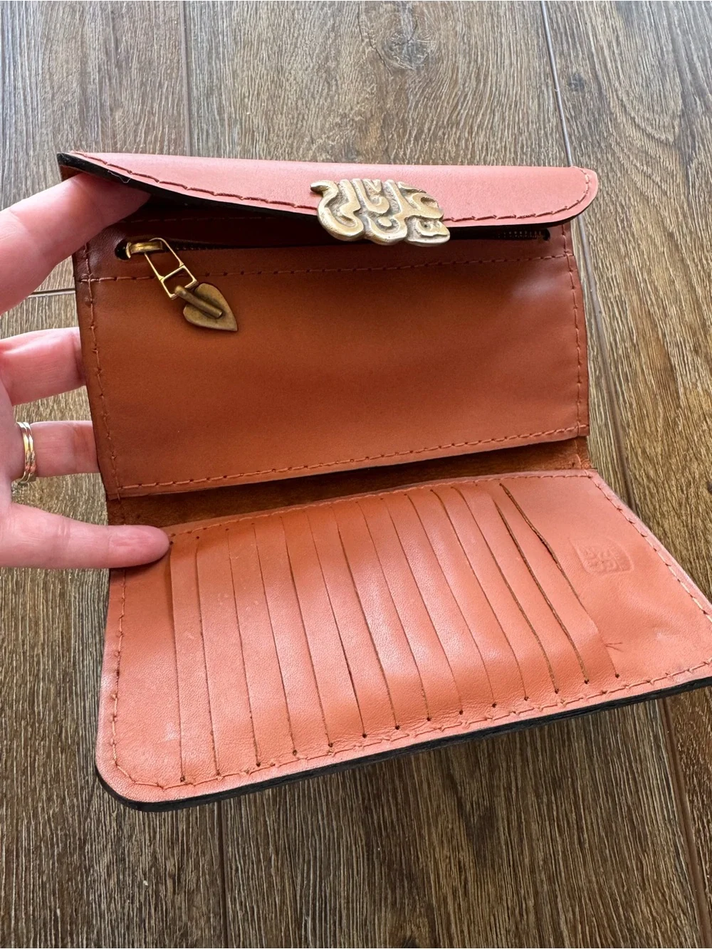 Sami Amin Ala Bali Tooled Leather Wallet with Brass Accent